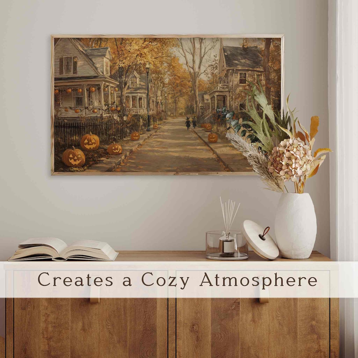 Spooky Town Halloween Vintage Town Street Art Print - Image 2