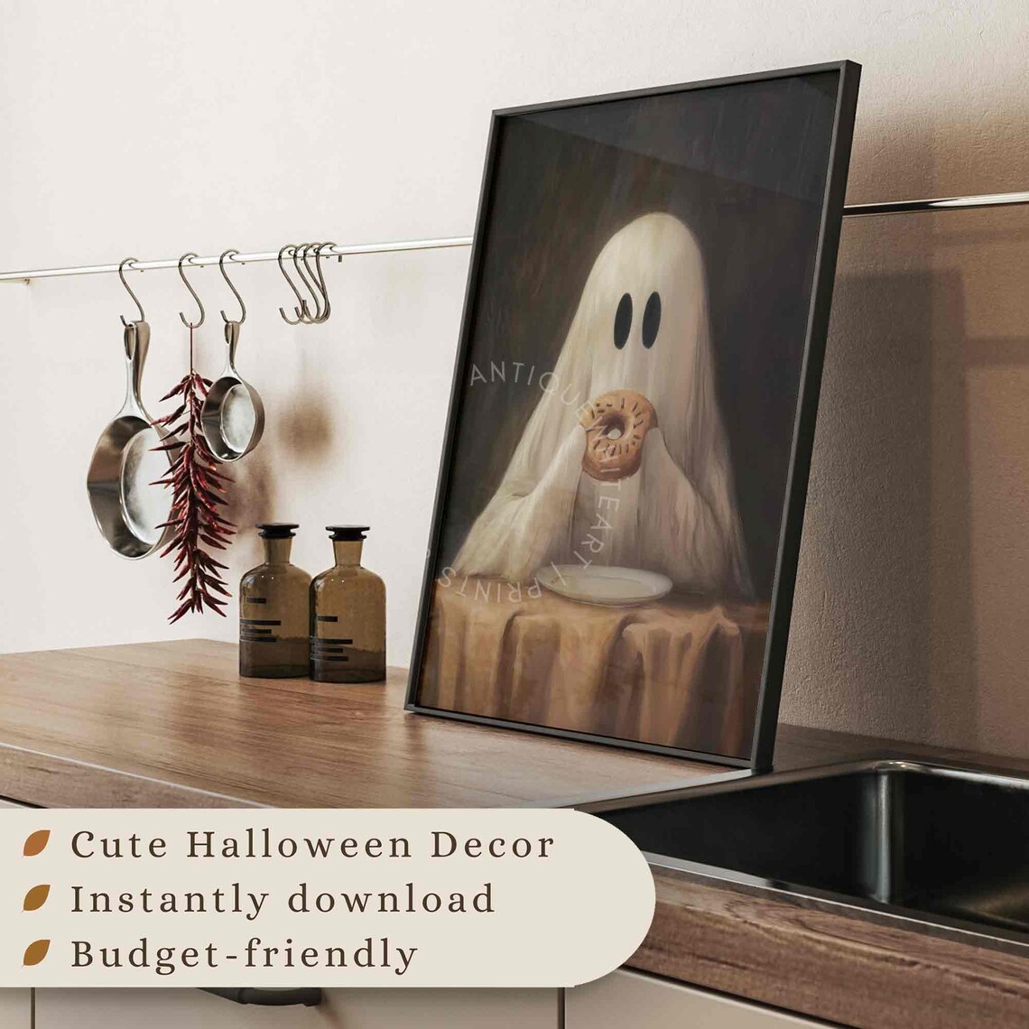 Halloween Ghost With Doughnut Funny Art Print - Image 3