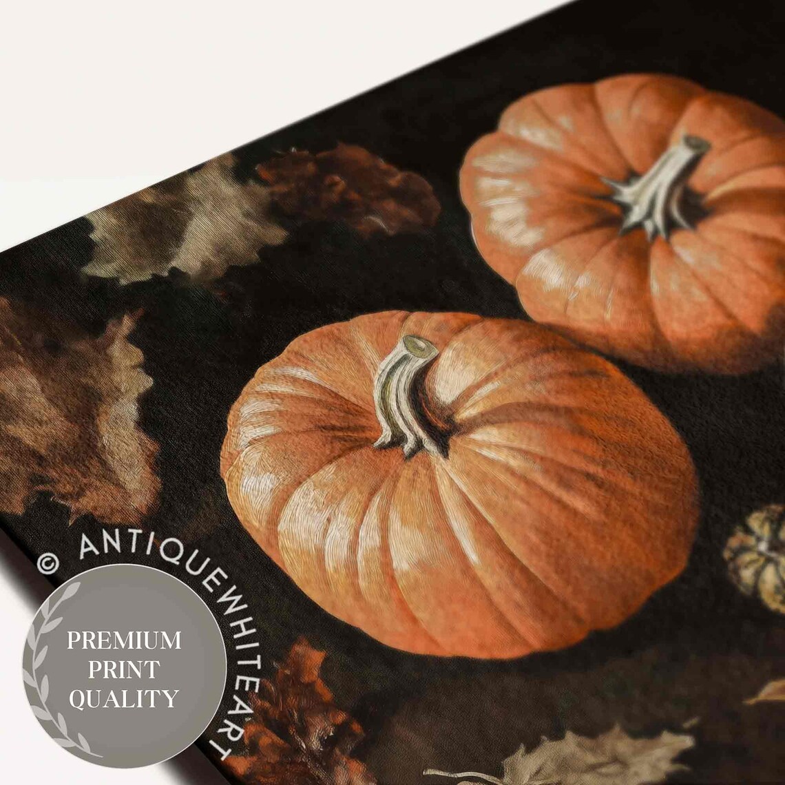 Orange Pumpkins Moody Still Life Oil Painting Dark Fall Harvest Art Poster - Image 2