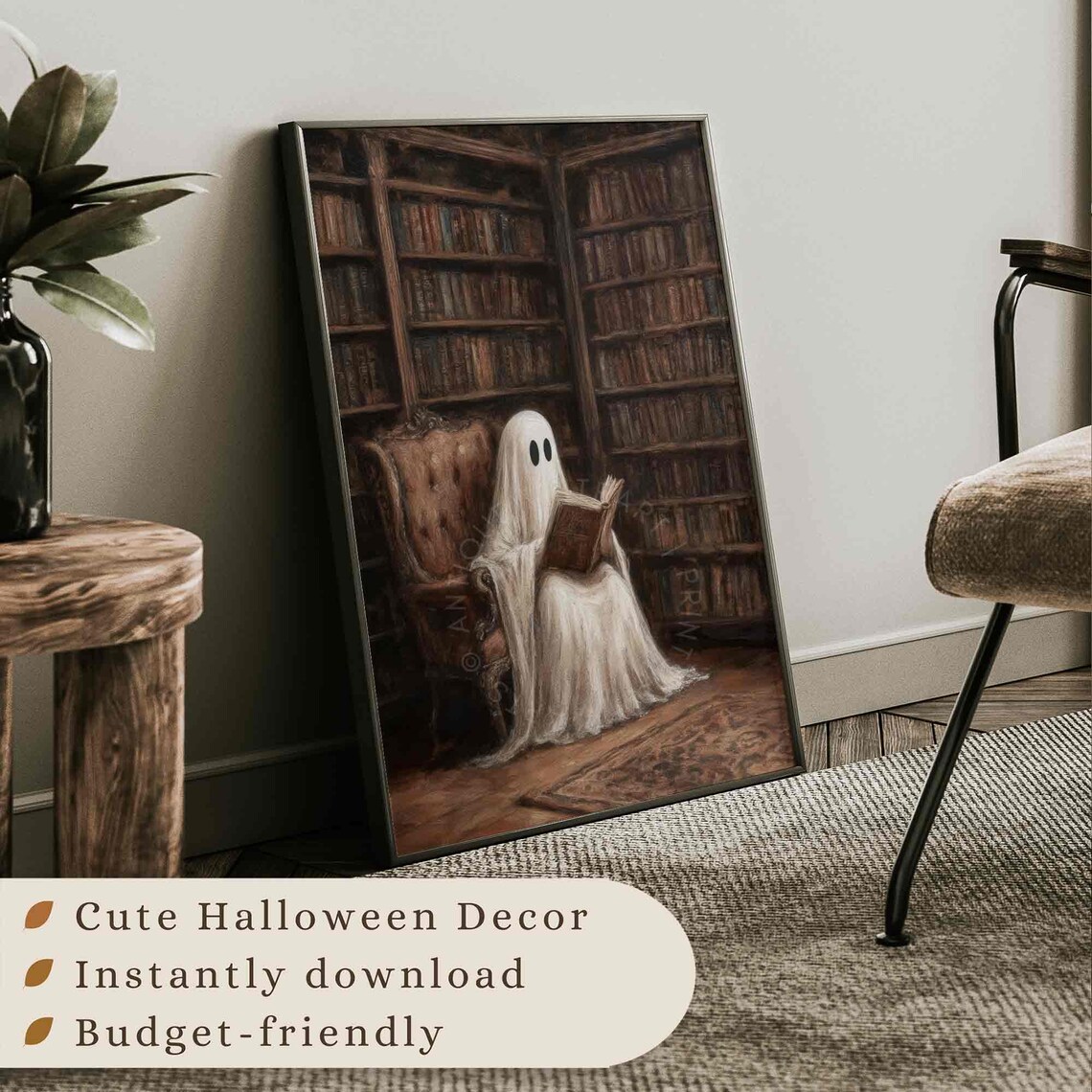Ghost Vintage Library Halloween Art Print - Image 3