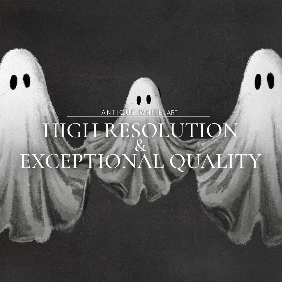 Three Cute White Ghosts Black Background Vintage Halloween Art Print - Image 4