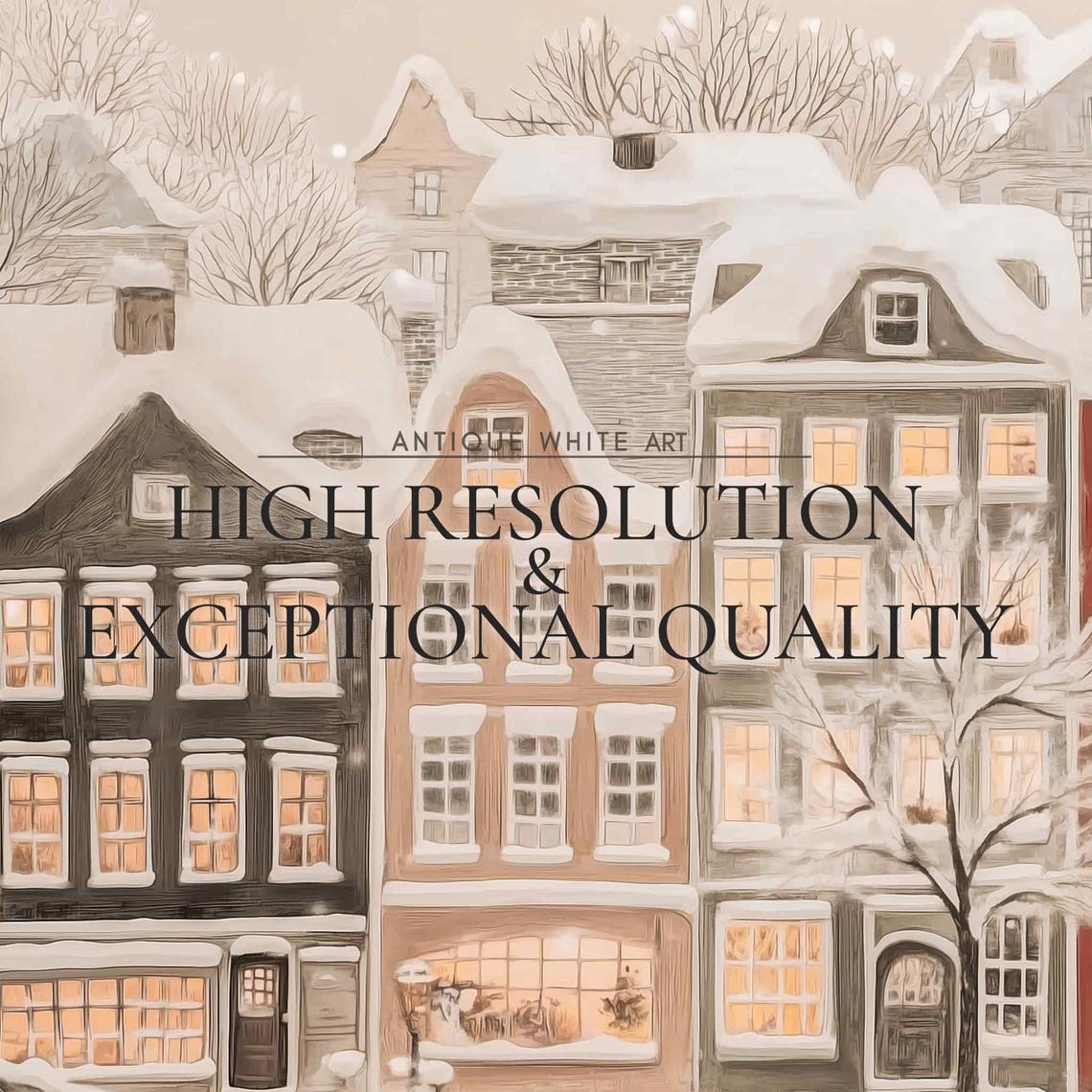 Christmas Village Frame Tv Art Beige Winter Tv Art Country Christmas Town Painting For Tv Neutral Holiday Frame Tv Christmas Decor Wa90 - Image 3