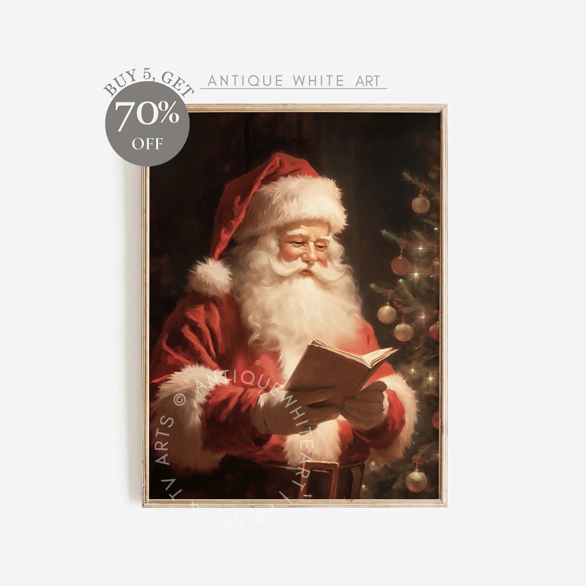 Vintage Christmas Wall Art Santa Claus Winter Print Farmhouse Christmas Decor Christmas Oil Painting Cottagecore Prints W41