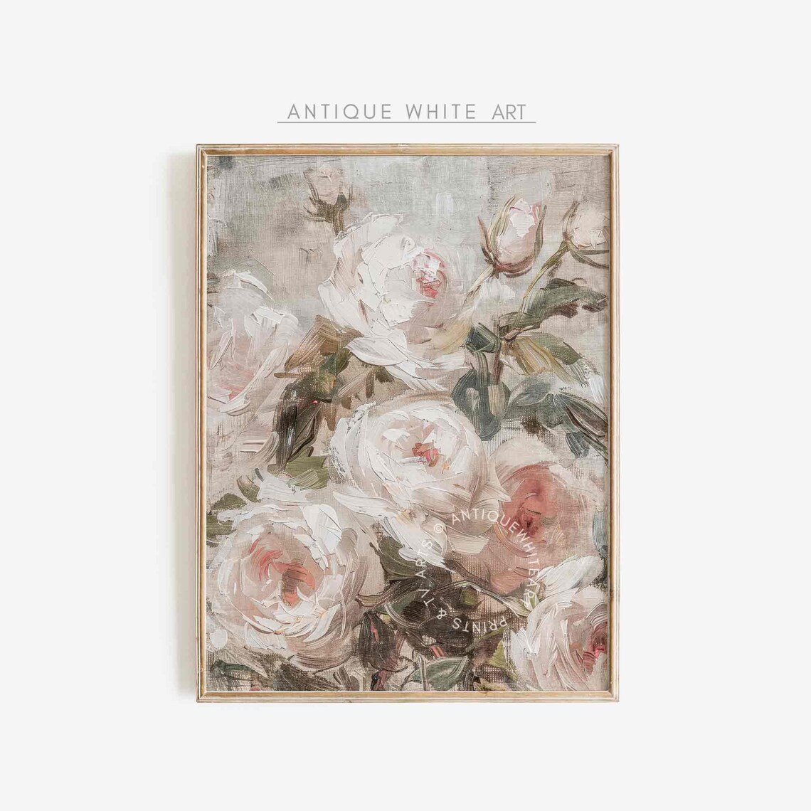 Abstract Roses Vintage Botanical Oil Painting Print