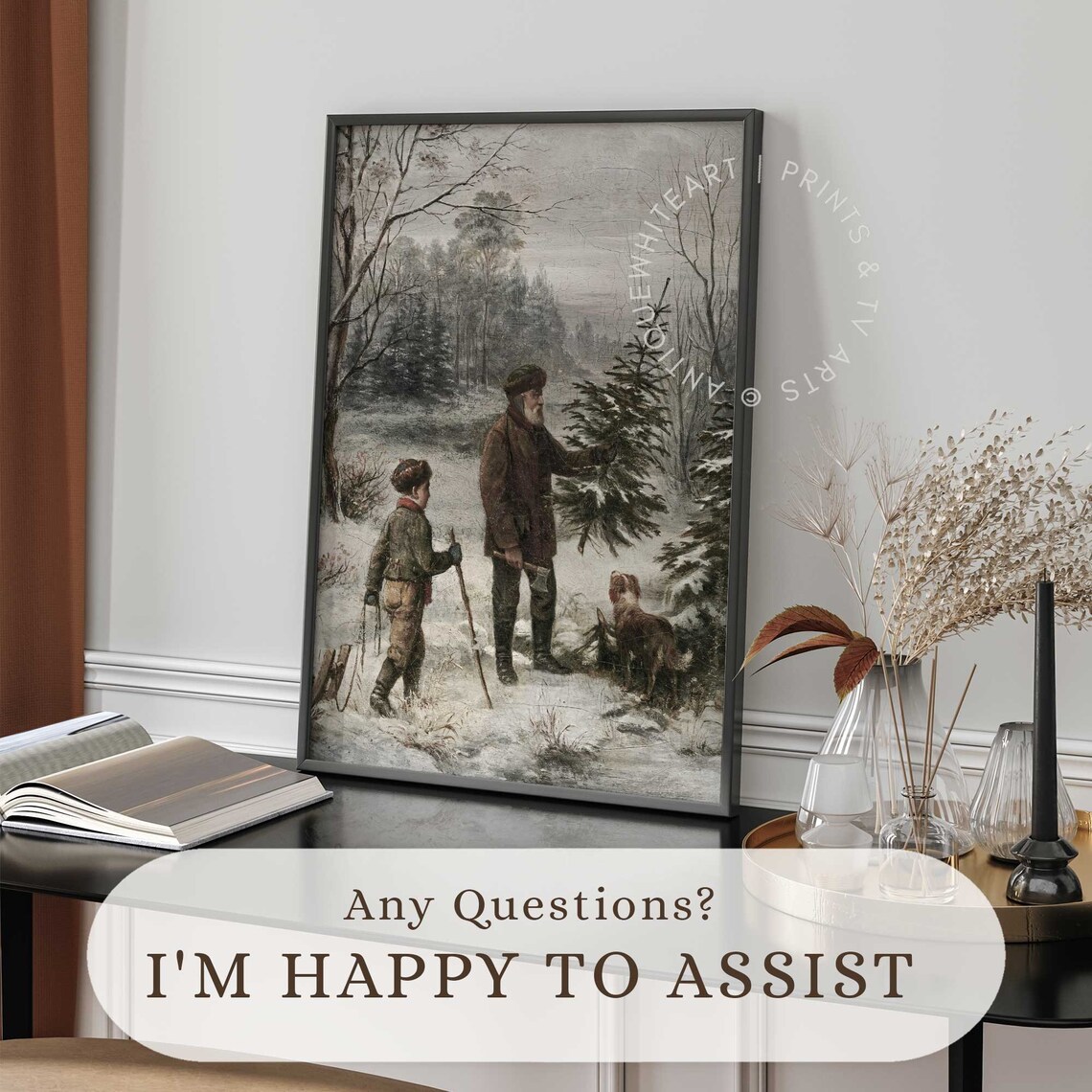 Vintage Winter Art Print, Rustic Holiday Decor - Image 2