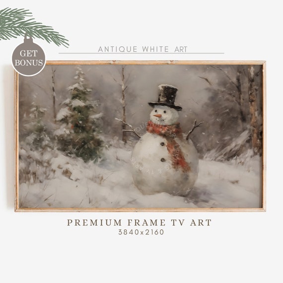 Snowman Vintage Christmas Painting, Farmhouse Decor