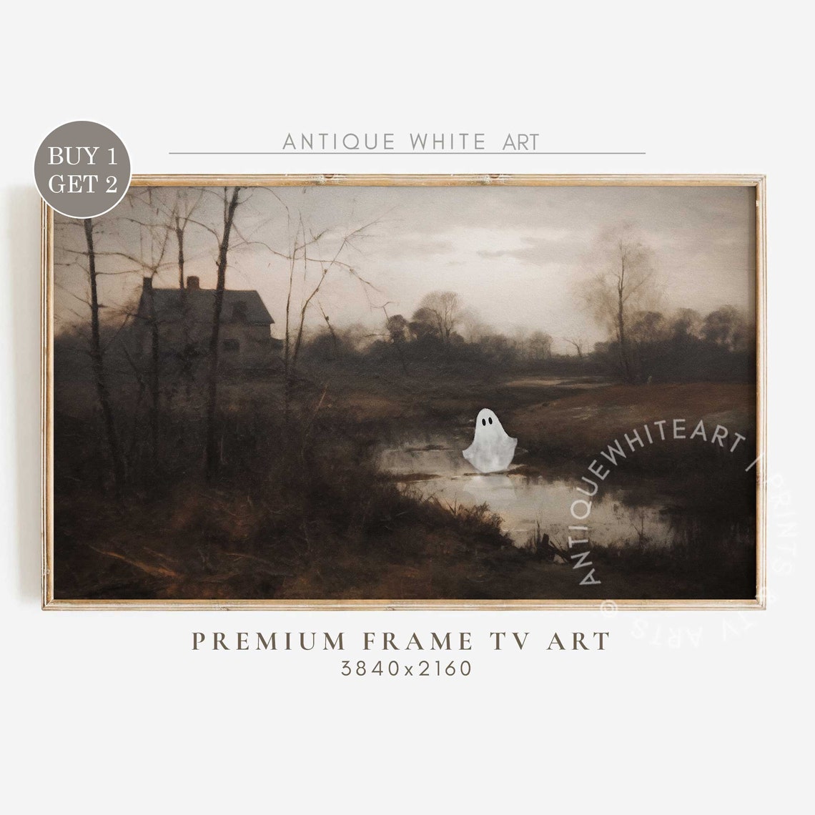 Frame Tv Art Of Cute Ghost In Vintage Painting Spooky Halloween Tv Art Antique Ghosts Painting Neutral Halloween Frame Tv Tv165