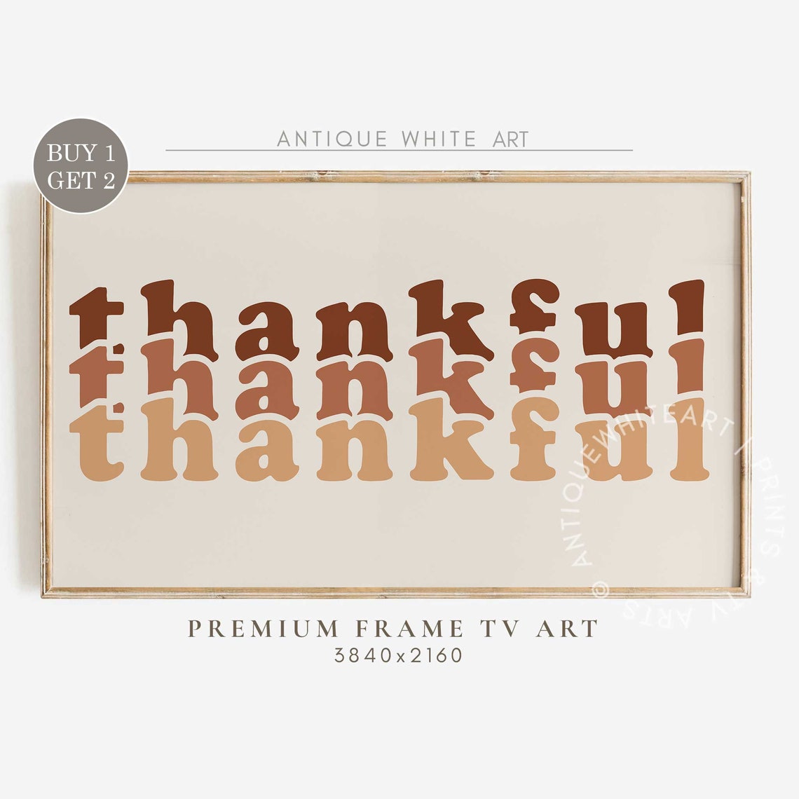 Thankful Retro Typography Thanksgiving Fall Quote Wall Art Print