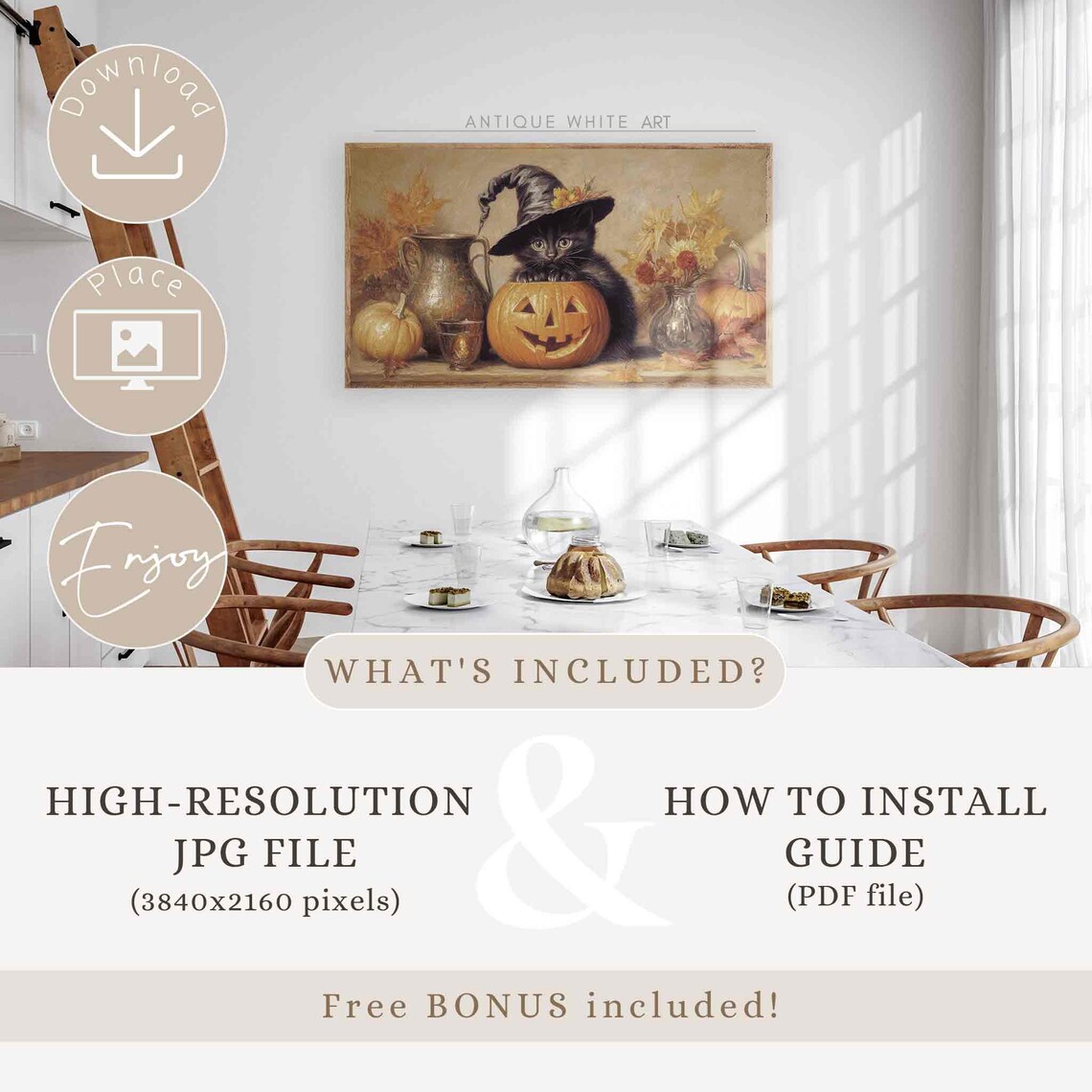 Black Kitten In Witch Hat On Jack O Lantern Autumn Halloween Still Life Poster - Image 4