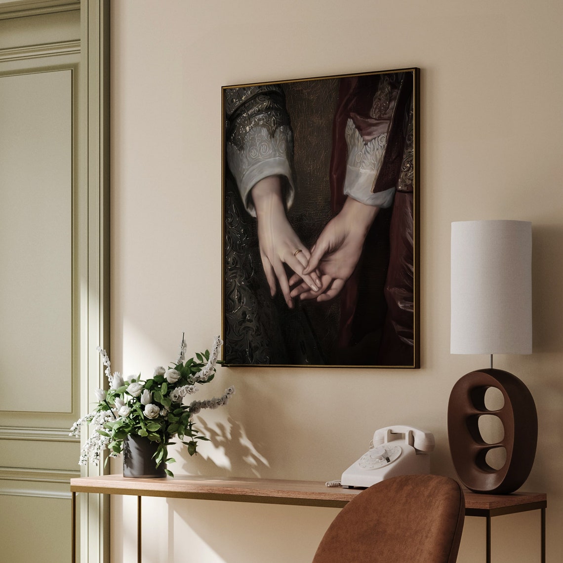 Dark Academia Victorian Hands Ringed Couple Holding Hands Art Print - Image 2