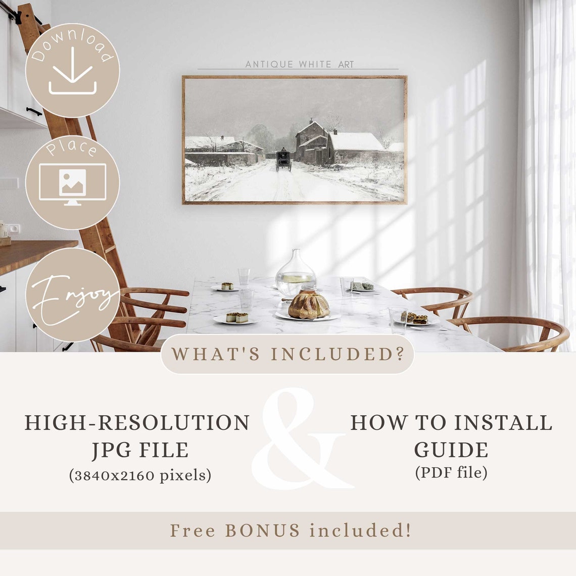 Vintage Winter Frame Tv Art Farmhouse Christmas Art For Tv Country Snowy Winter Landscape Painting Holiday Decor Tv104 - Image 3