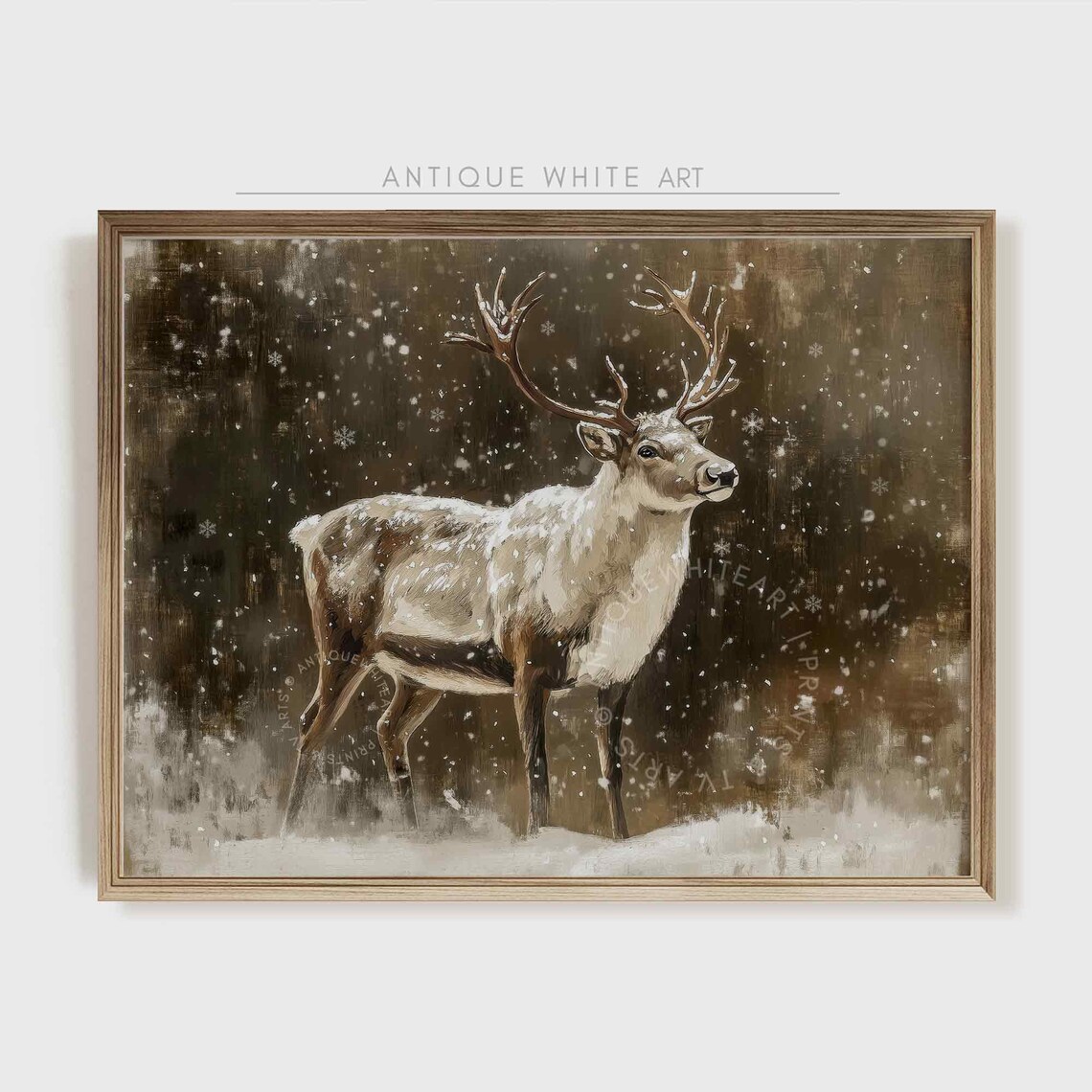 Reindeer Wall Art Moody Winter Print Christmas Wall Art Deer Print Farmhouse Christmas Wall Art Country Painting W155