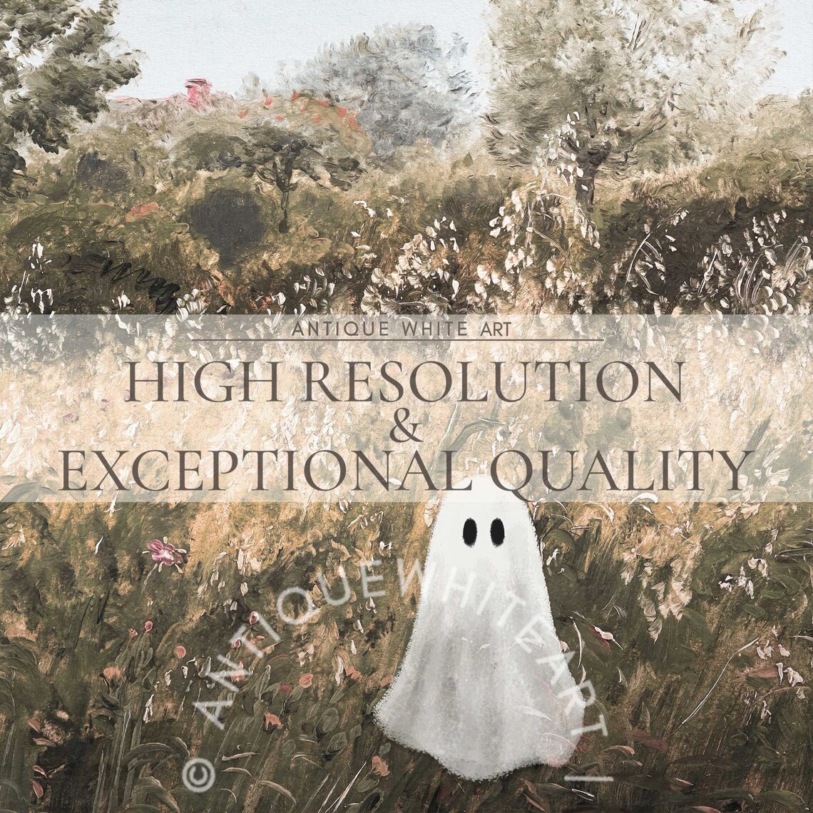 Cute Ghost in Autumn Landscape, Halloween Art Print - Image 4