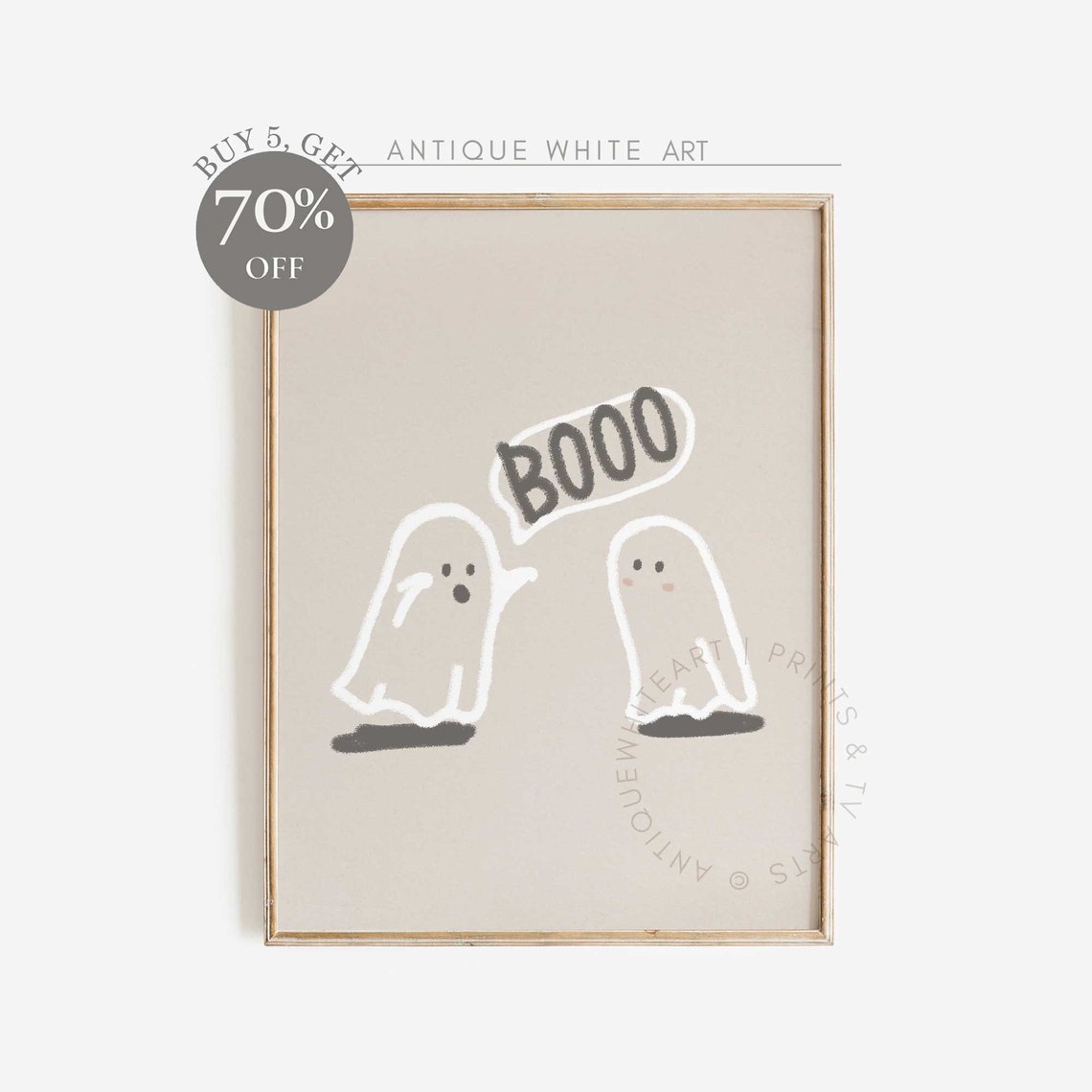 Halloween Nursery Print Boho Nursery Wall Art Cute Little Baby Ghosts Neutral Pastel Print Spooky Painting A137