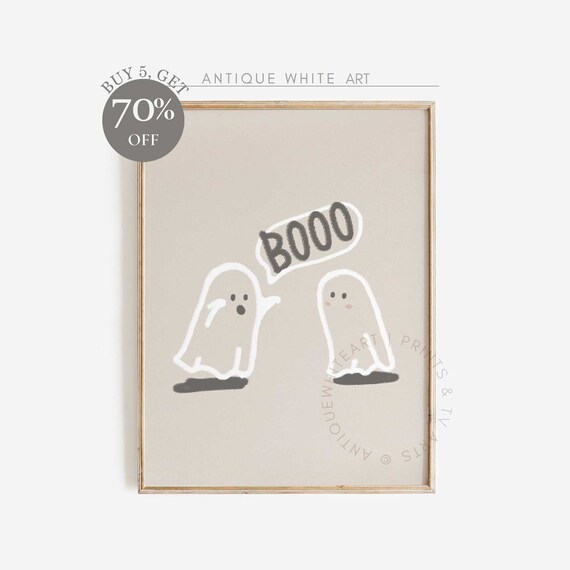 Booo Cute Ghosts Nursery Pastel Beige Halloween Wall Art Print
