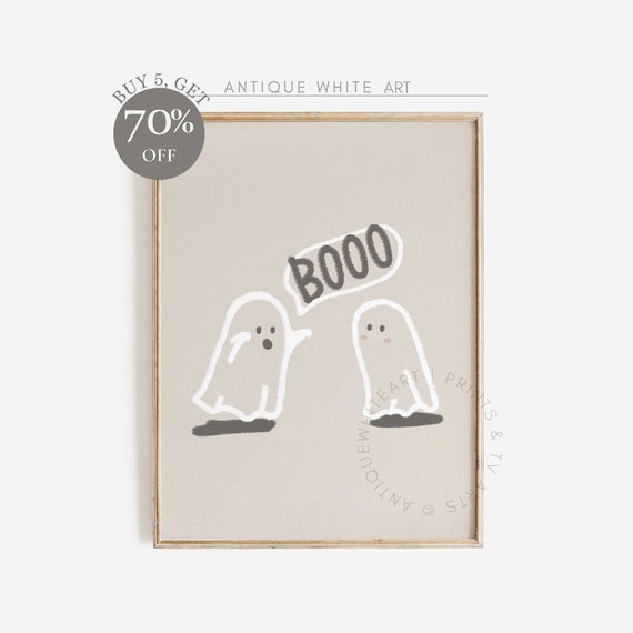 Halloween Nursery Print Boho Nursery Wall Art Cute Little Baby Ghosts Neutral Pastel Print Spooky Painting A137