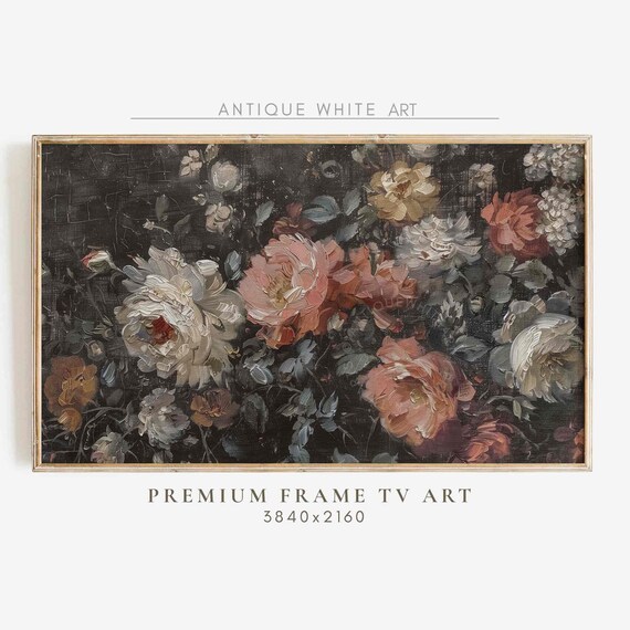 Moody Frame Tv Art Vintage Dark Flower Painting Dark Academia Botanical Tv Art Floral Art For Tv Tv336