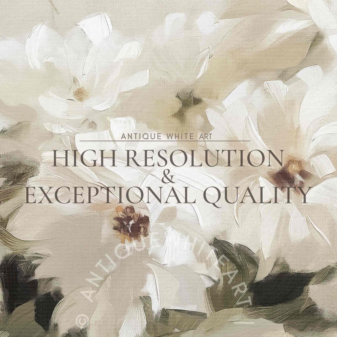 White Floral Abstract Oil Painting Neutral Blossom Soft Flower Poster - Image 3