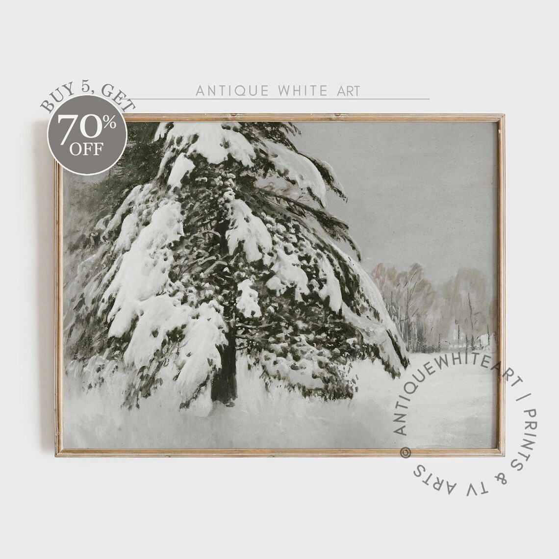 Snowy Winter Pine Trees Snow Covered Forest Vintage Painting Poster
