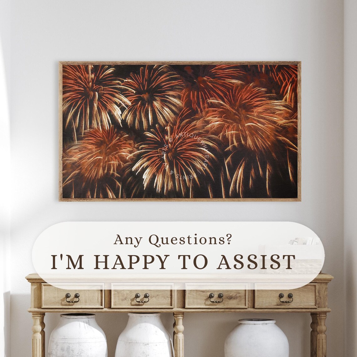 New Year Frame Tv Art Fireworks Art For Tv Year End Party Decor New Year Art Farmhouse Painting New Year Holiday Decor Wa103 - Image 2