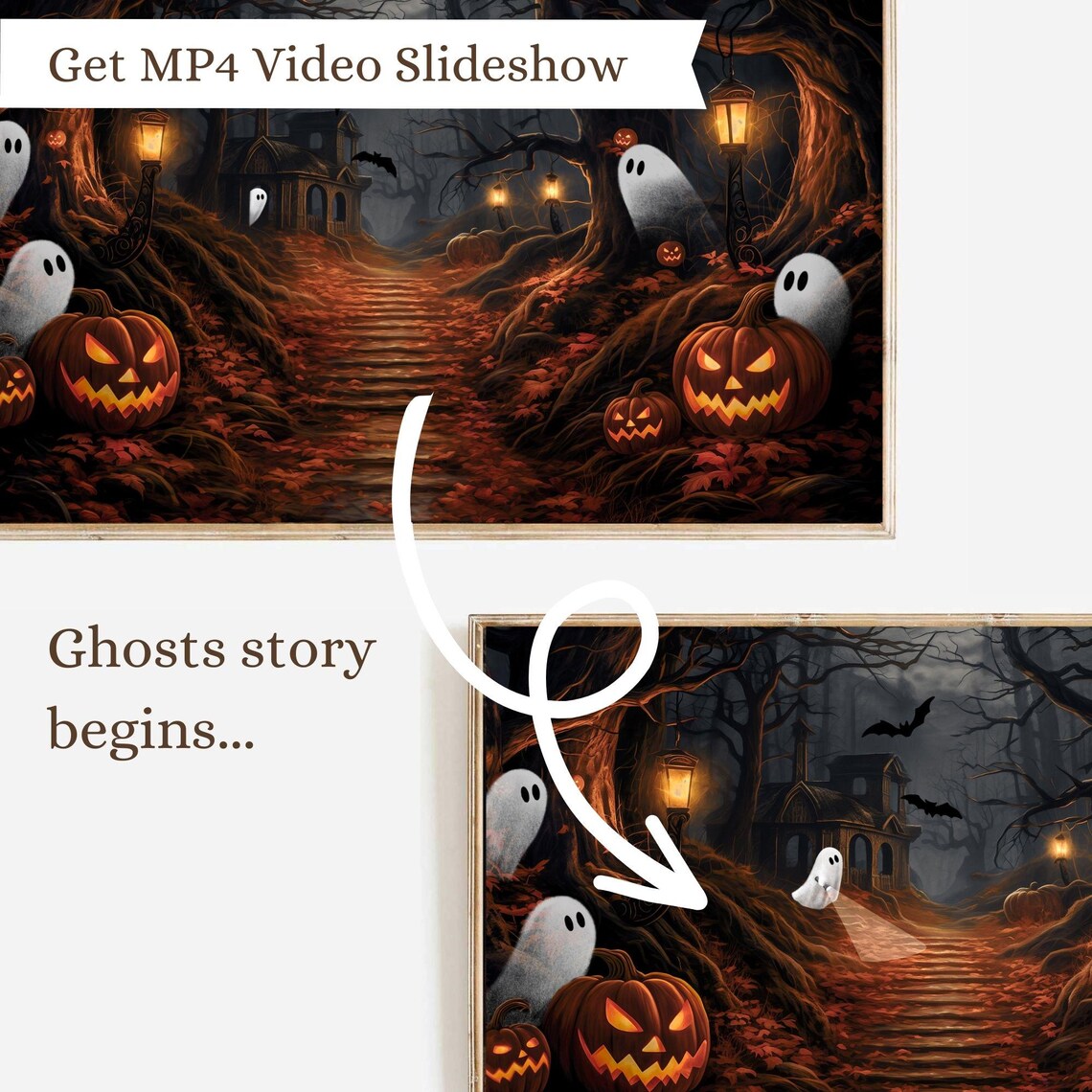 Spooky Haunted Forest With Jack O Lanterns Ghosts And Bats Halloween Art Poster - Image 3