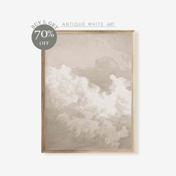 Vintage Clouds Wall Art Neutral Warm Tone Print Modern Pastel Beige Painting Farmhouse Nursery Decor A223