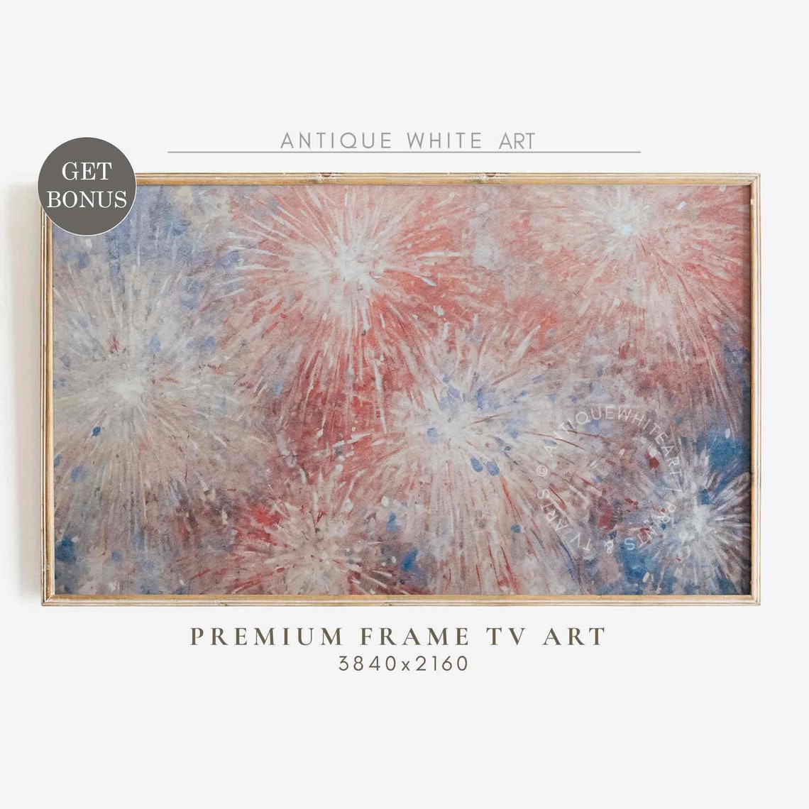 Red White And Blue Fireworks Bursts New Year Celebration Wall Art