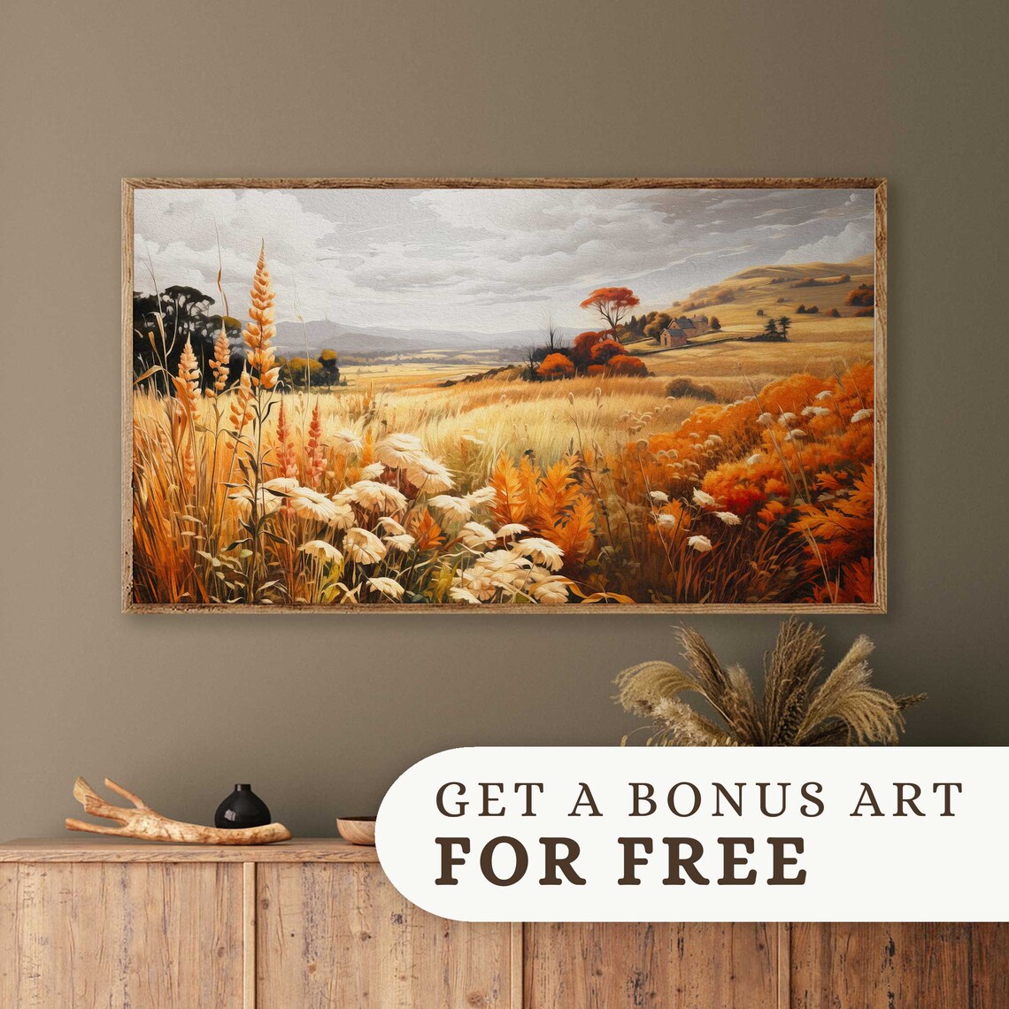 Cute Ghost Orange Wildflowers Autumn Garden Vintage Halloween Wall Art Print - Image 3