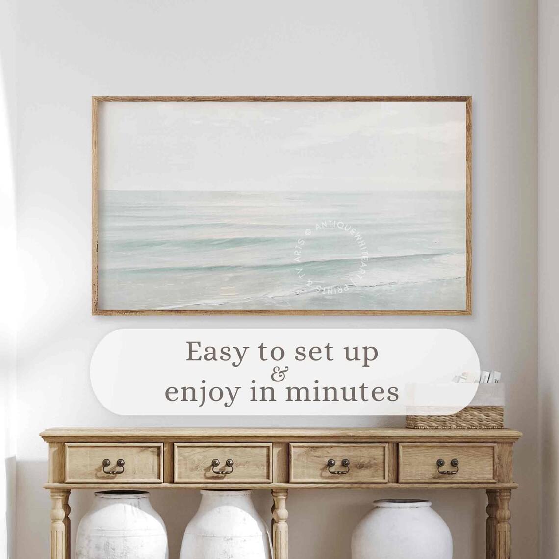 Summer Ocean Painting, Neutral Minimalist Seascape - Image 4