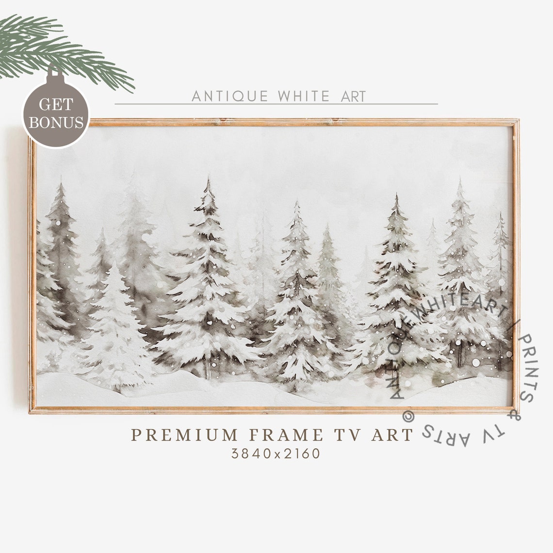 Muted Snowy Pine Forest Watercolor Winter Landscape Wall Decor Poster