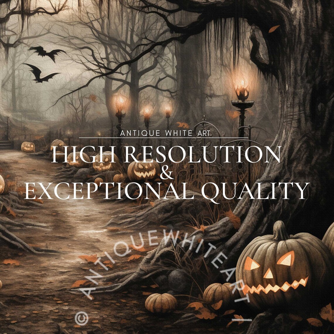 Halloween Haunted Spooky Forest With Pumpkins Art Print - Image 4