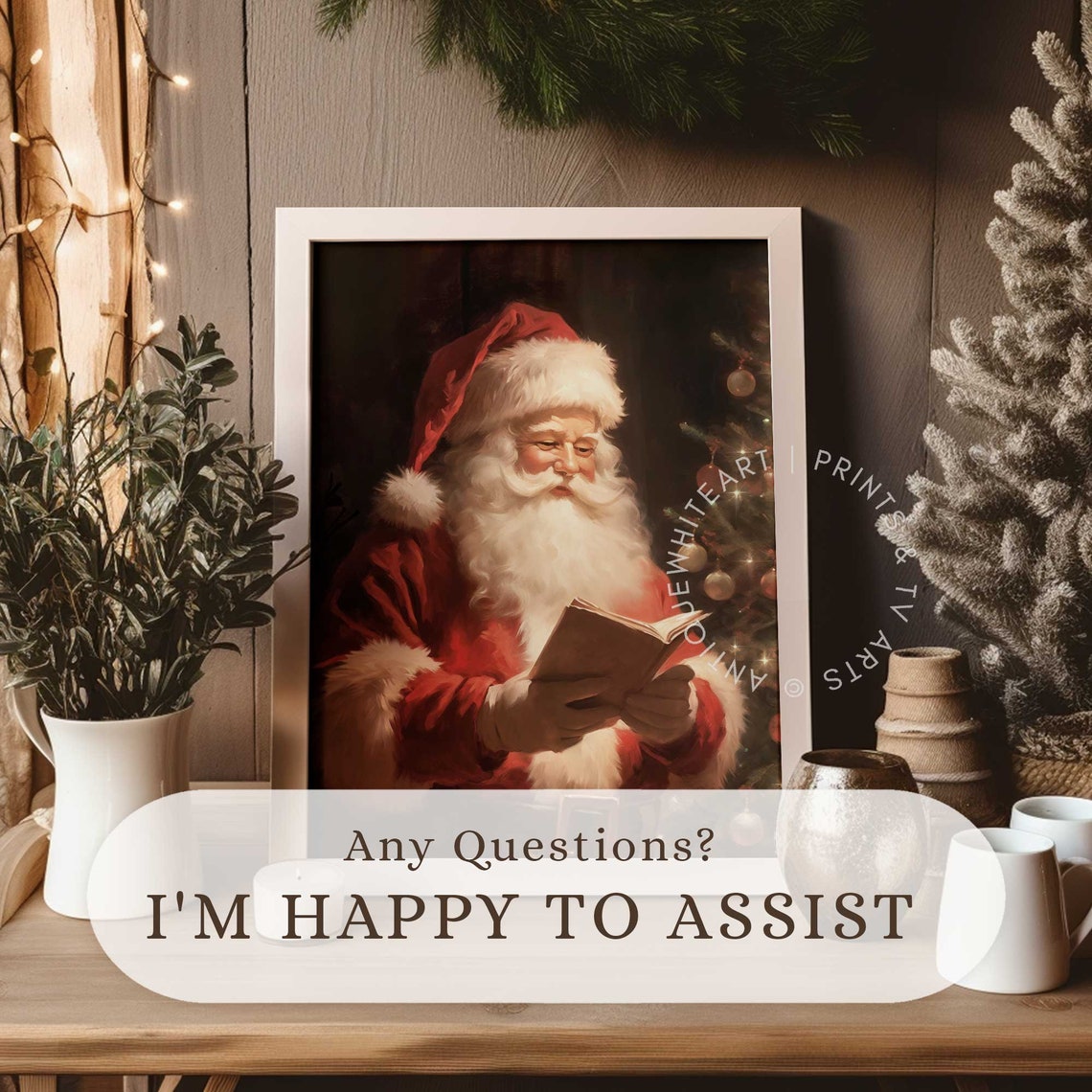 Vintage Christmas Wall Art Santa Claus Winter Print Farmhouse Christmas Decor Christmas Oil Painting Cottagecore Prints W41 - Image 2