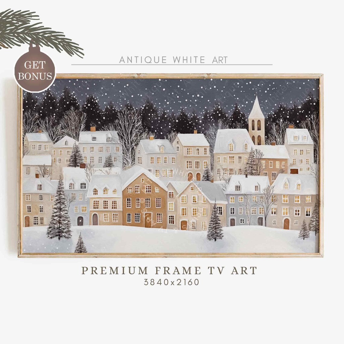 Christmas Village Winter Town At Night Art Print