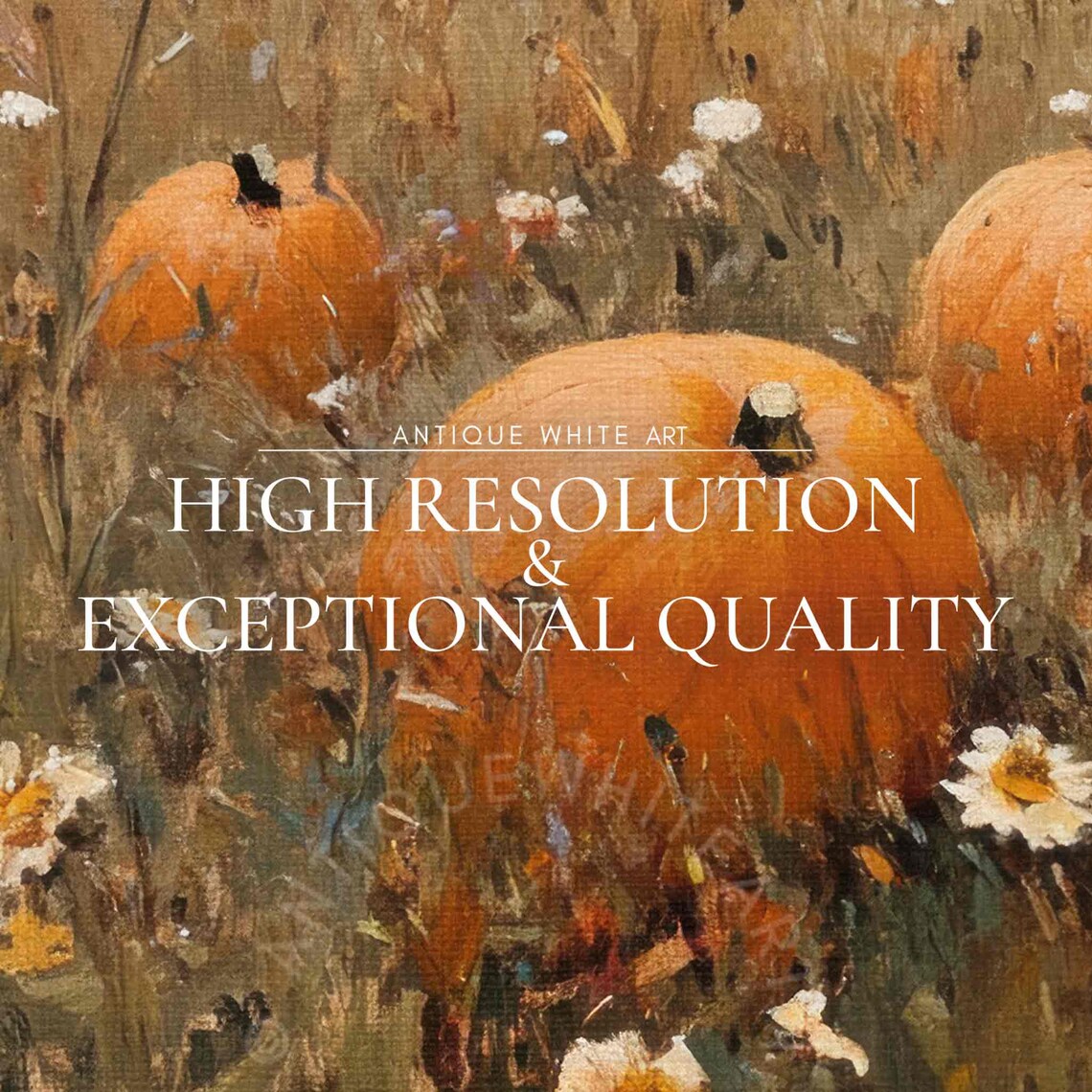 Pumpkins Scattered In Tall Wildflower Field Under Cloudy Autumn Sky Art Poster - Image 4