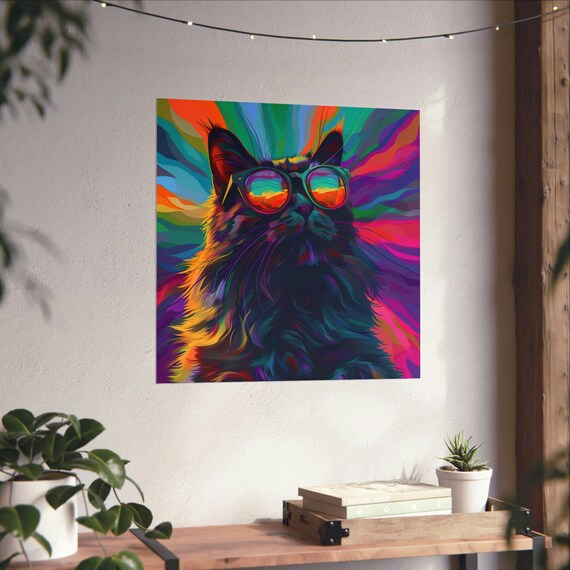 Cat Looking Through Rainbow Colored Glasses, Trippy Art