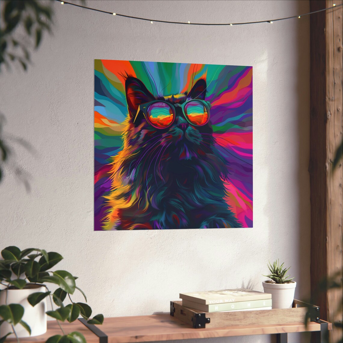 Cat Looking Through Rainbow Colored Glasses, Trippy Art