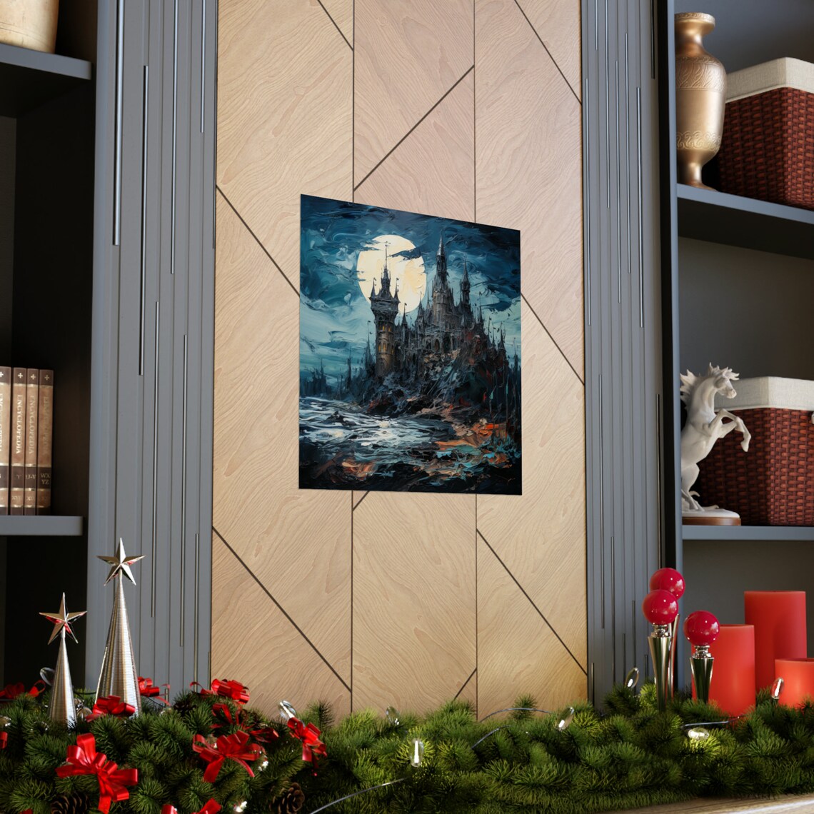 Moonlight Nightmare Castle, Post-Impressionism Art Print - Image 3
