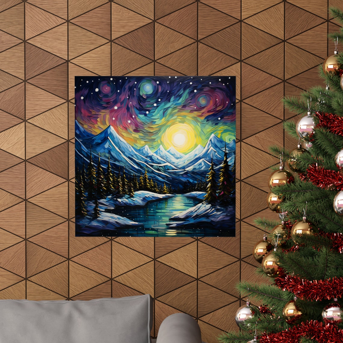 Post Impressionism Snowcapped Mountains Under The Northern Lights - Image 4