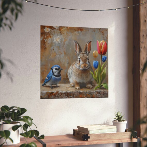 Rabbit And Blue Jay Best Friends, Spring Poster