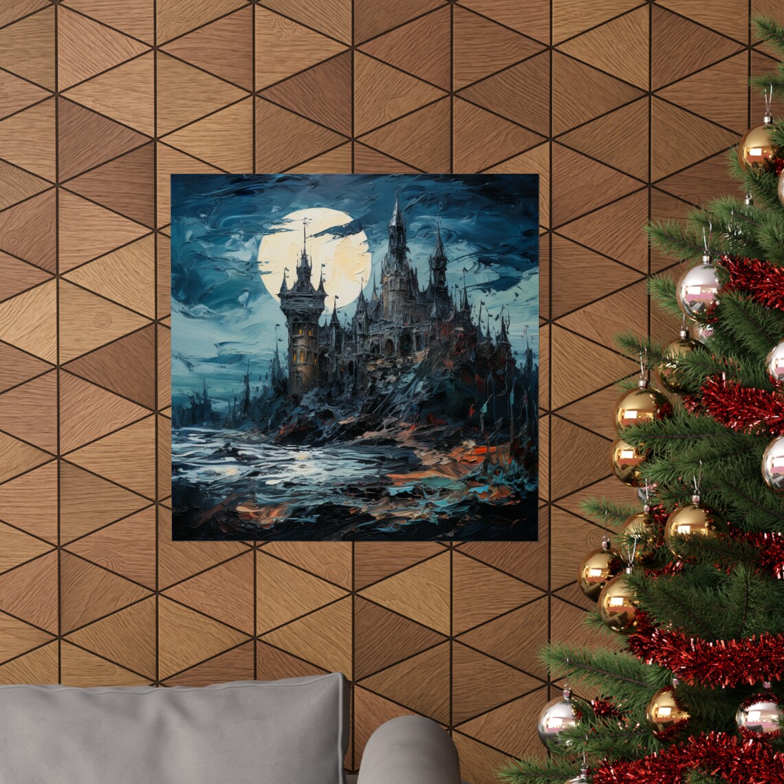 Moonlight Nightmare Castle, Post-Impressionism Art Print - Image 4