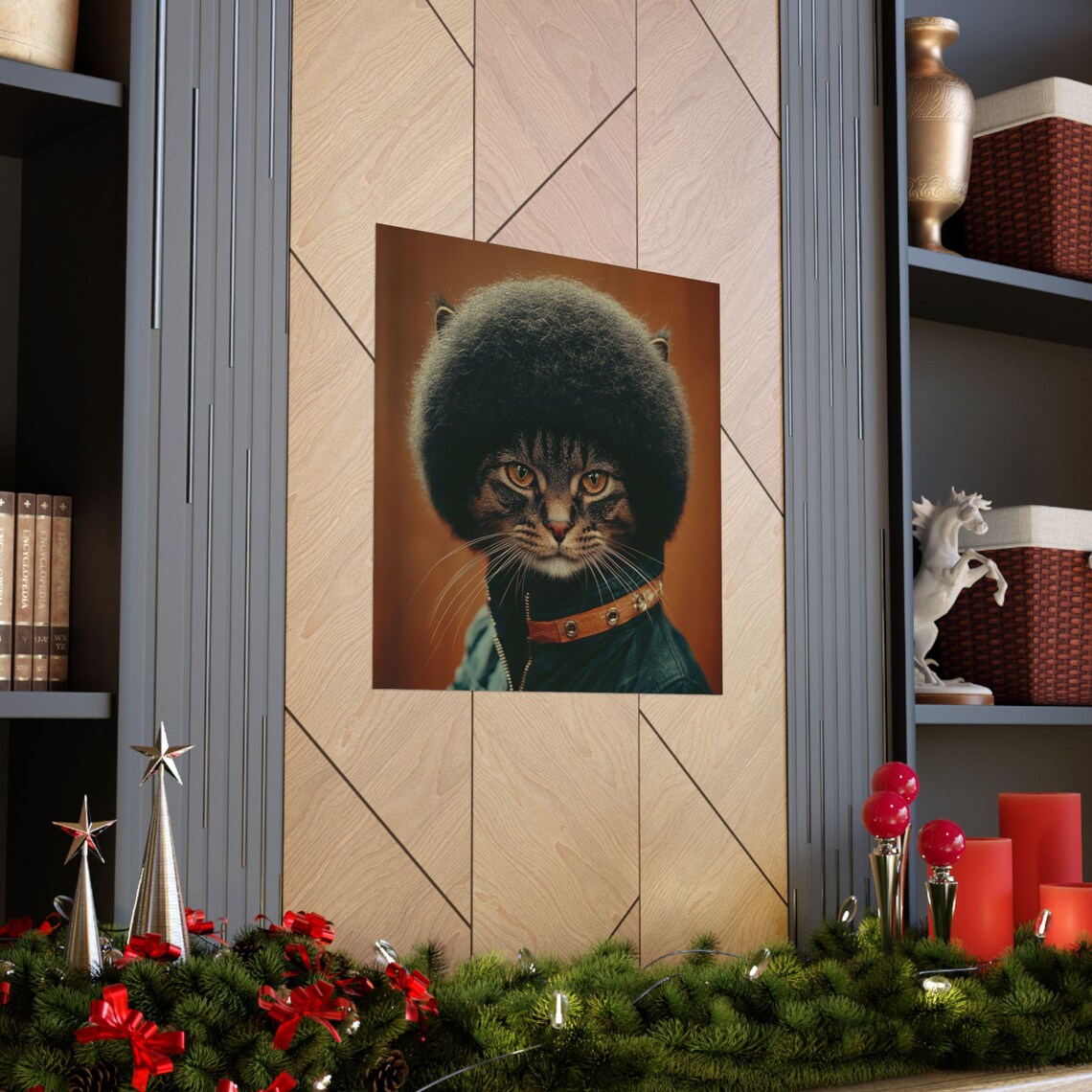 Whimsical Afro Cat, Vintage Kitty Poster