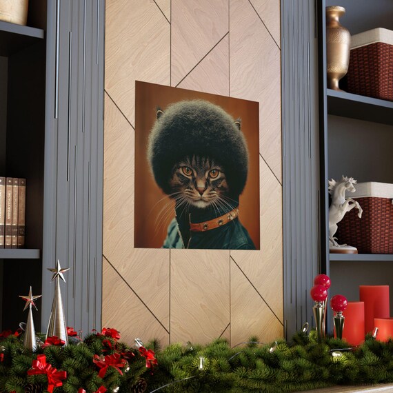 Whimsical Afro Cat, Vintage Kitty Poster