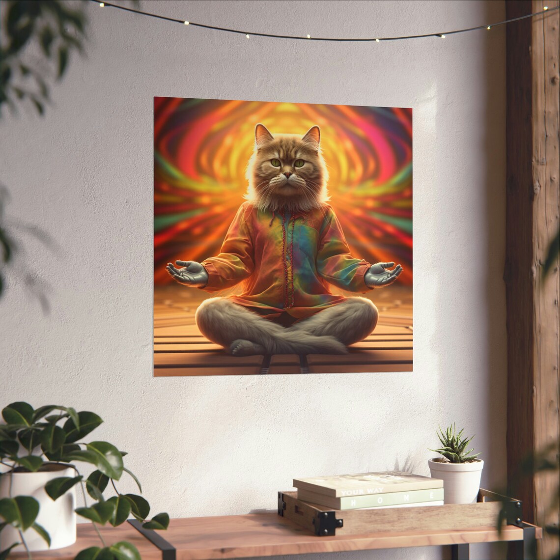Sensei Kitty Yoga Zen Cat Wall Art, Psychedelic