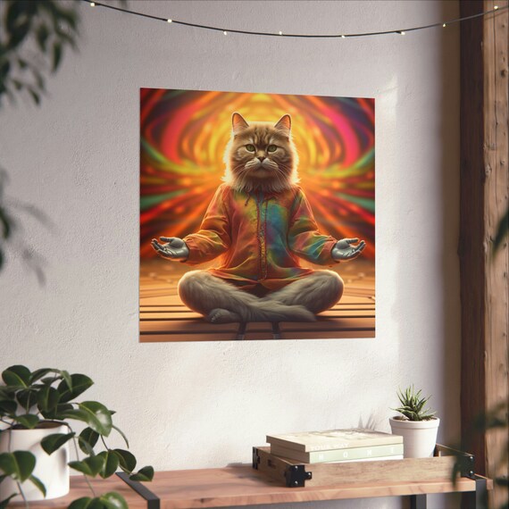 Sensei Kitty Yoga Zen Cat Wall Art, Psychedelic