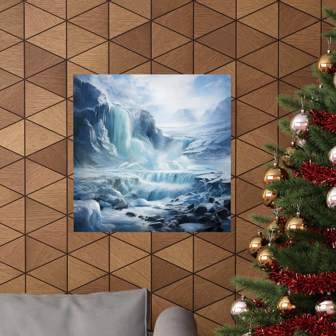 Snowy Waterfall Modern Art Decor Poster