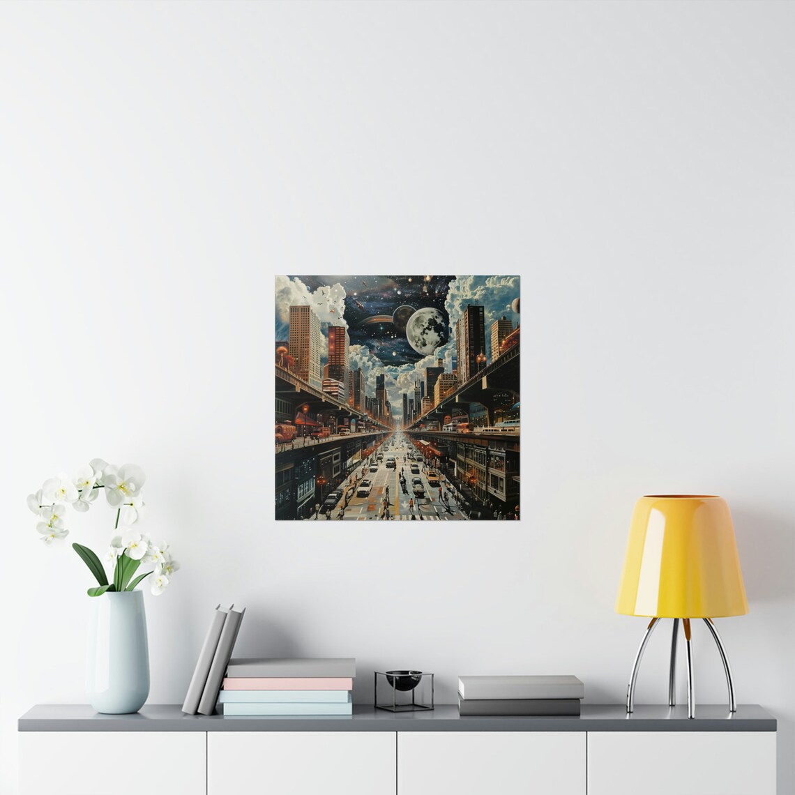 Futuristic City Travel Poster, Moon In The Sky - Image 3