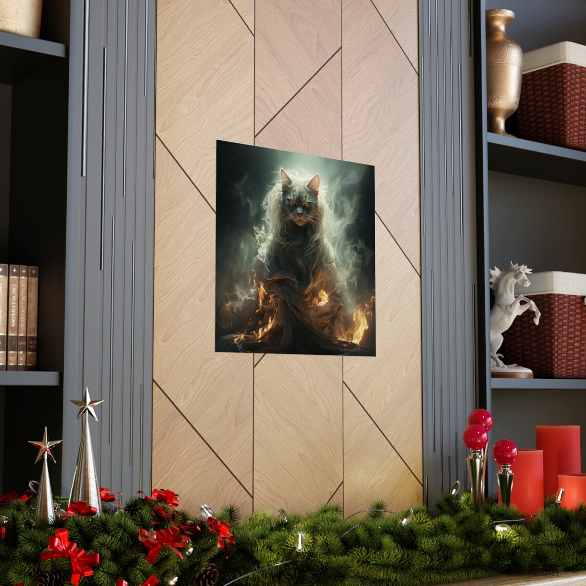 White Ghost Cat, Spooky Halloween Decor Poster - Image 3