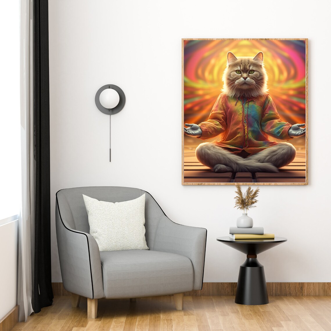 Sensei Kitty Yoga Zen Cat Wall Art, Psychedelic - Image 2