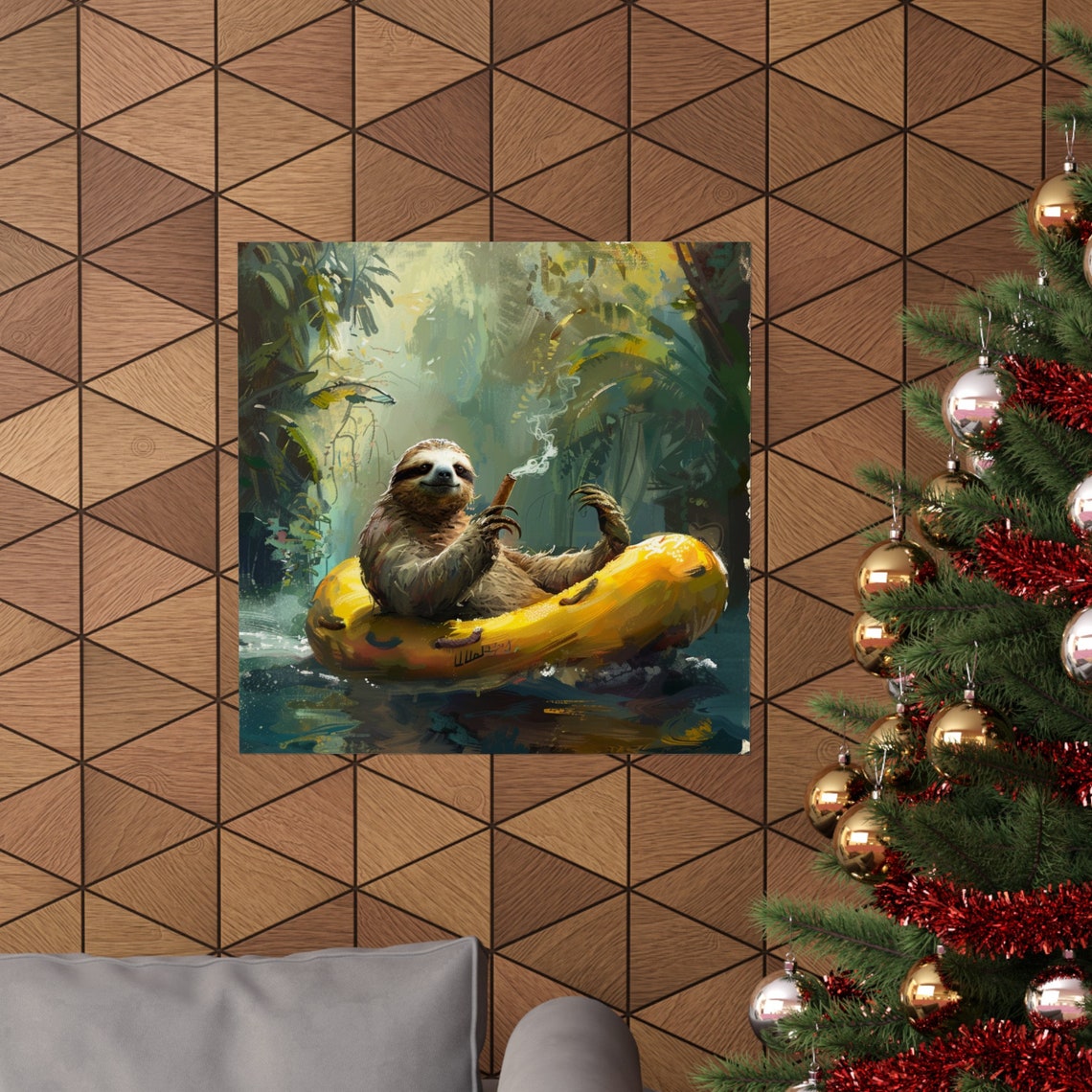 Sloth Riding a Raft Smoking a Blunt, Humor Art - Image 4
