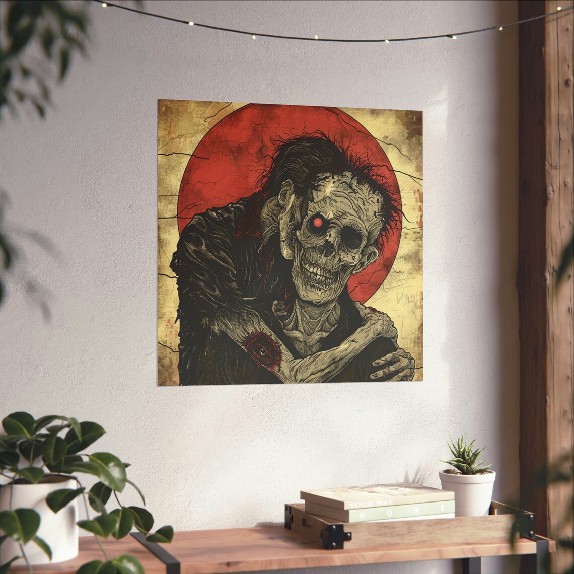 Zombies Hugging During A Blood Moon, Spooky Art Print